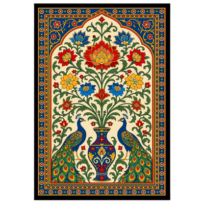 Experience the opulence and splendor of Pichwai art with this exquisite depiction of regal peacocks for living-space