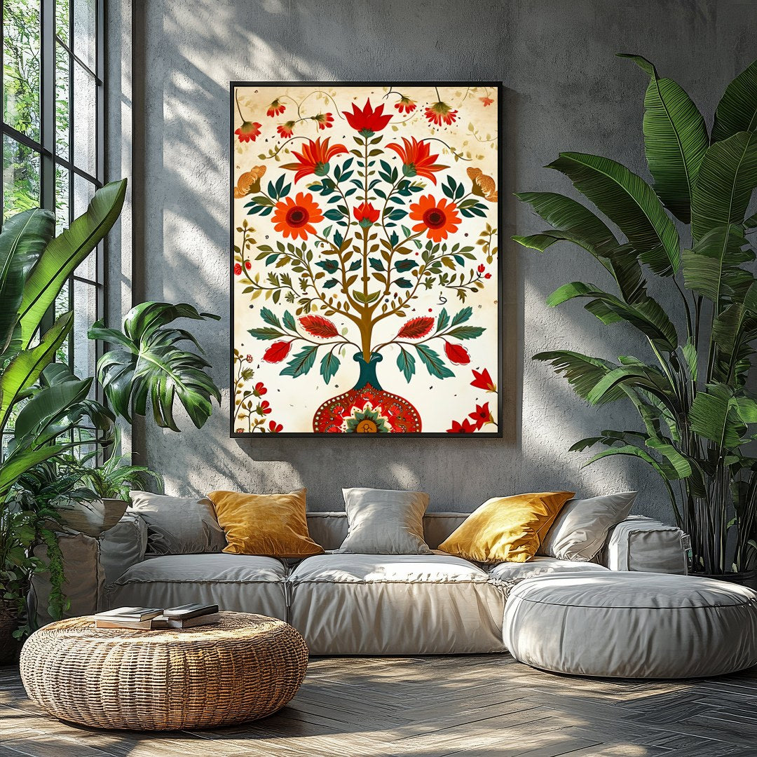 Embrace the enchantment of nature with this vibrant floral wall art depicting a flourishing tree for Balcony