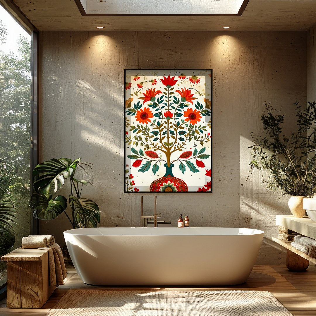 Embrace the enchantment of nature with this vibrant floral wall art depicting a flourishing tree for Bathroom