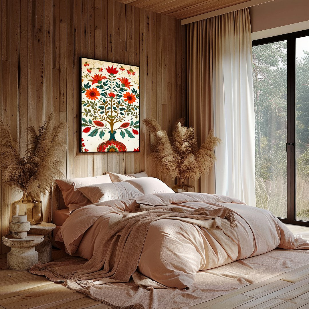 Embrace the enchantment of nature with this vibrant floral wall art depicting a flourishing tree for Bedroom