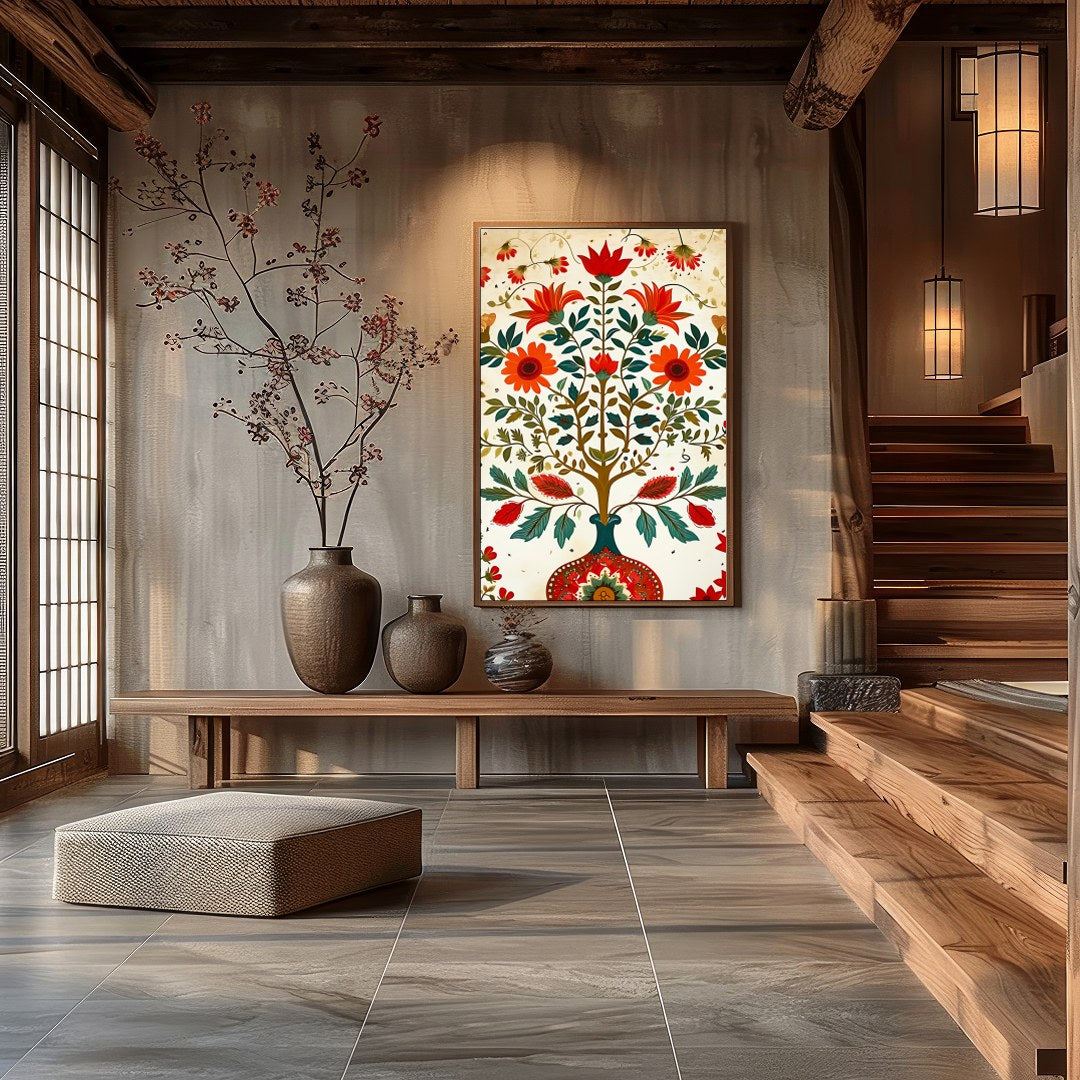 Embrace the enchantment of nature with this vibrant floral wall art depicting a flourishing tree for Hall