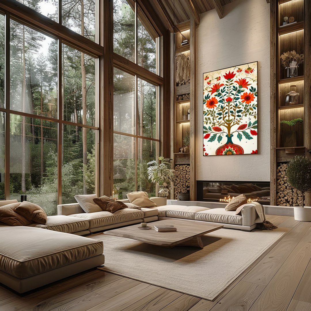 Embrace the enchantment of nature with this vibrant floral wall art depicting a flourishing tree for Living Room