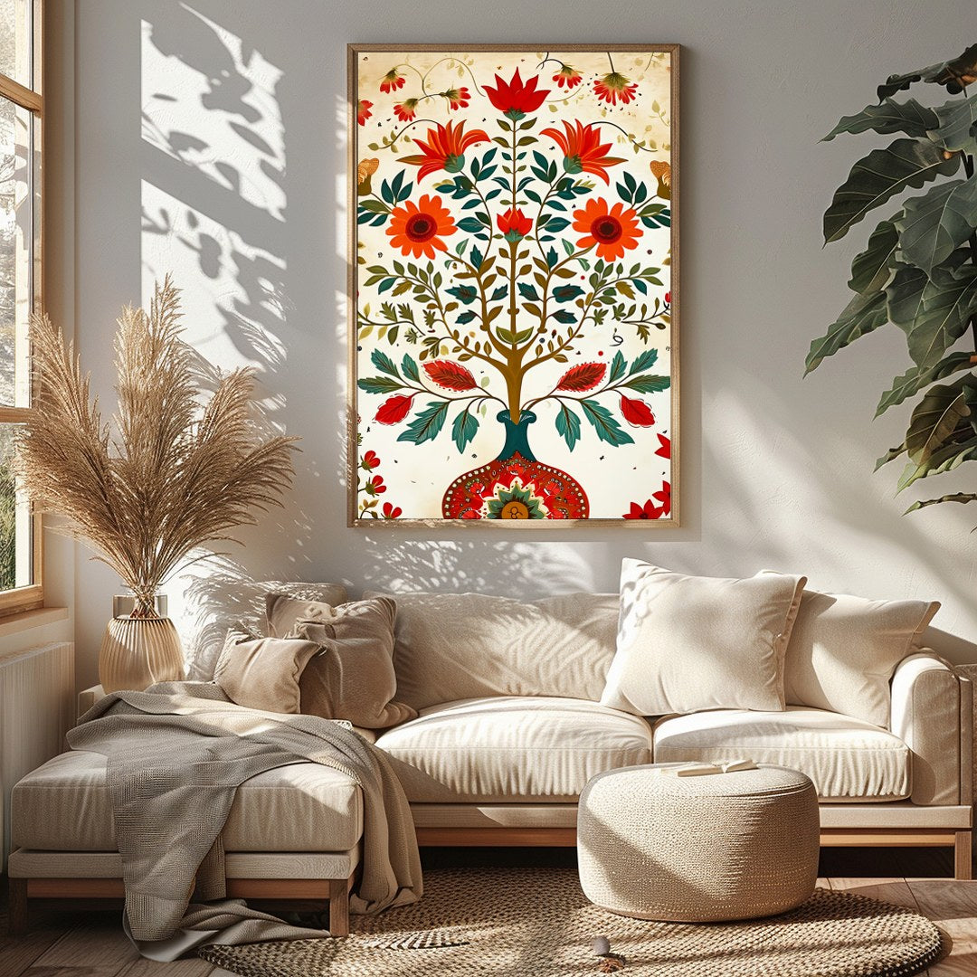 Embrace the enchantment of nature with this vibrant floral wall art depicting a flourishing tree for Sitting Area