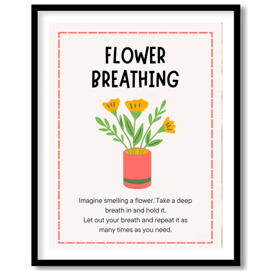 This inviting and practical educational poster is titled "FLOWER BREATHING," and offers a simple mi… for abode