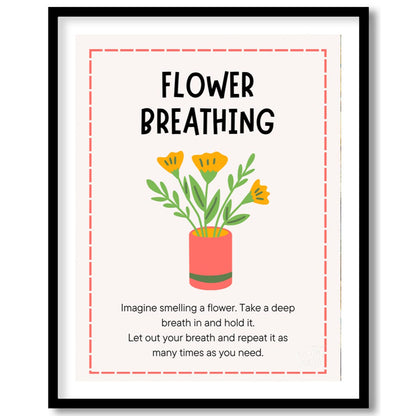 This inviting and practical educational poster is titled "FLOWER BREATHING," and offers a simple mi… for abode