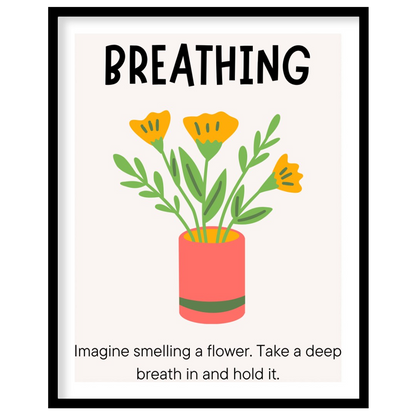 This inviting and practical educational poster is titled "FLOWER BREATHING," and offers a simple mi… for abode