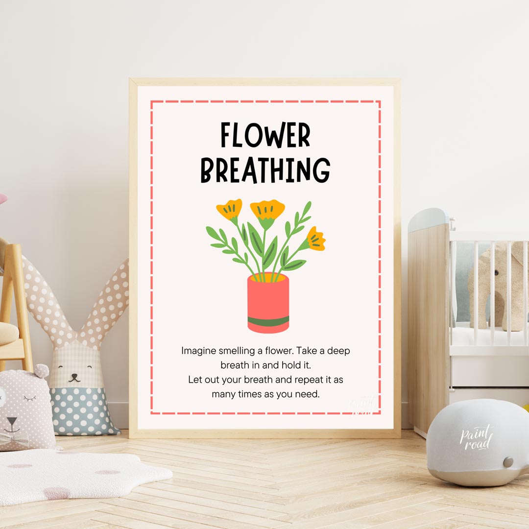 This inviting and practical educational poster is titled "FLOWER BREATHING," and offers a simple mi… for nursery