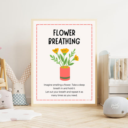 This inviting and practical educational poster is titled "FLOWER BREATHING," and offers a simple mi… for nursery