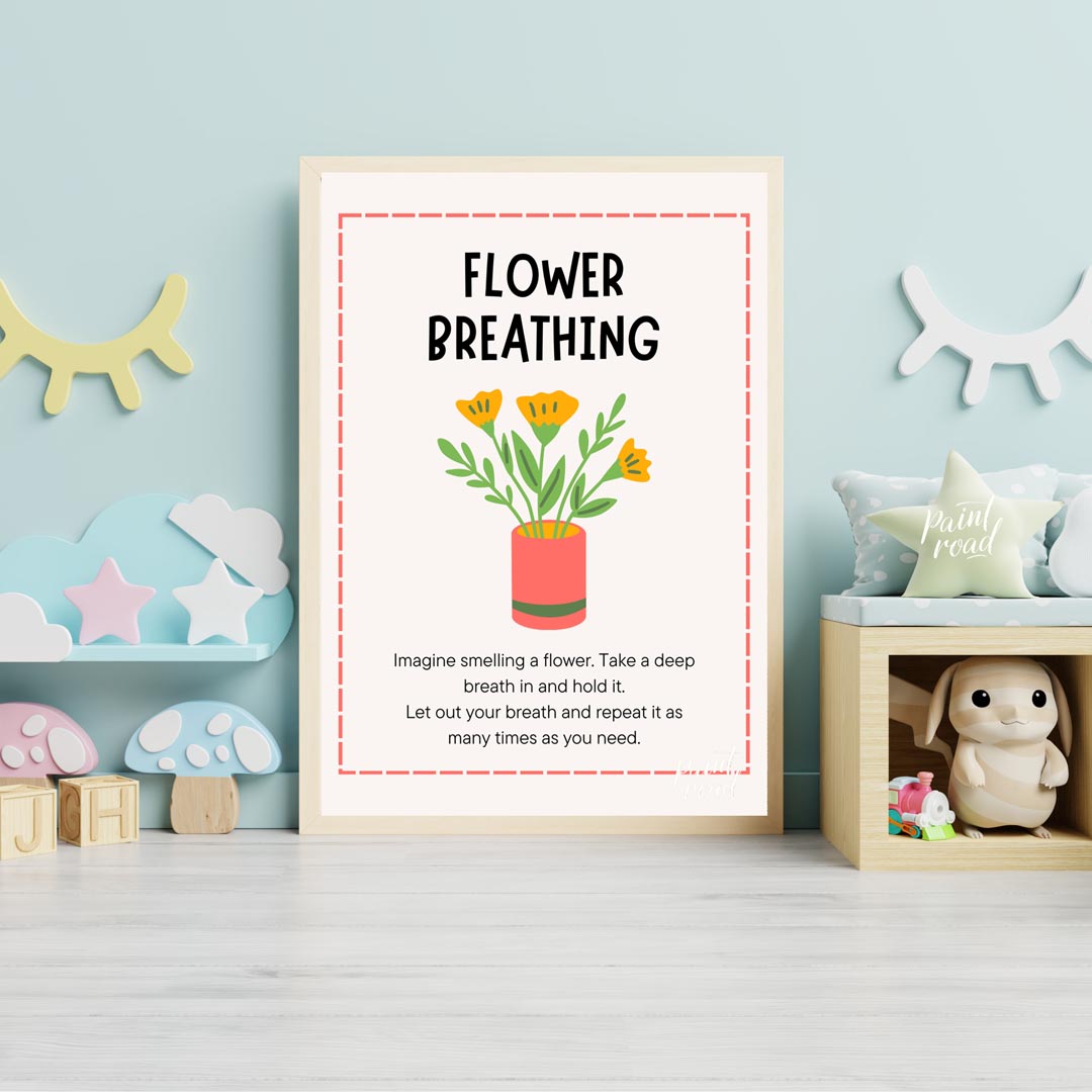 This inviting and practical educational poster is titled "FLOWER BREATHING," and offers a simple mi… for nursery