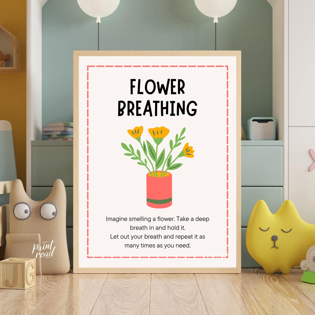 This inviting and practical educational poster is titled "FLOWER BREATHING," and offers a simple mi… for nursery