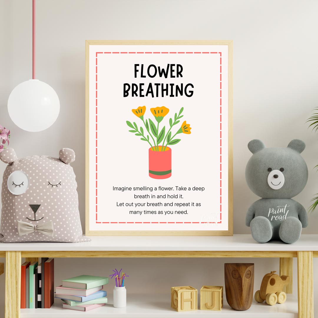 This inviting and practical educational poster is titled "FLOWER BREATHING," and offers a simple mi… for nursery