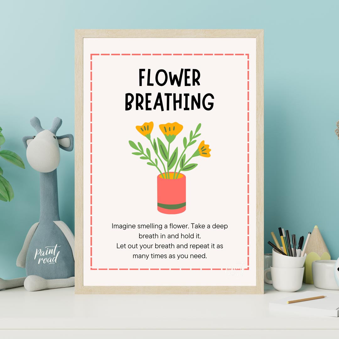 This inviting and practical educational poster is titled "FLOWER BREATHING," and offers a simple mi… for nursery