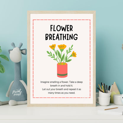 This inviting and practical educational poster is titled "FLOWER BREATHING," and offers a simple mi… for nursery