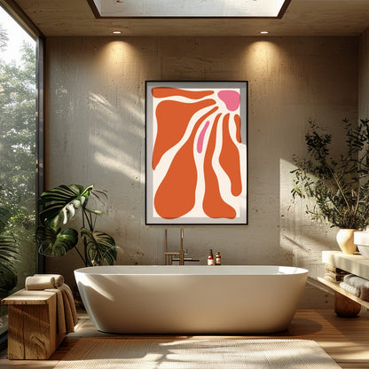 Enhance your space with this captivating abstract wall art, featuring fluid shapes in warm for Bathroom