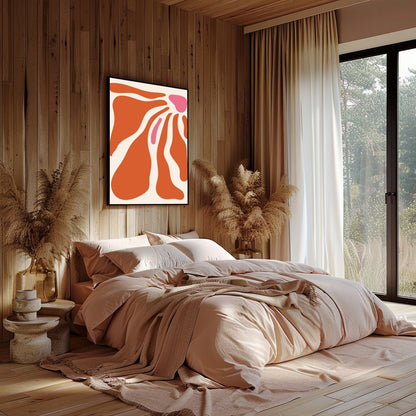 Enhance your space with this captivating abstract wall art, featuring fluid shapes in warm for Bedroom