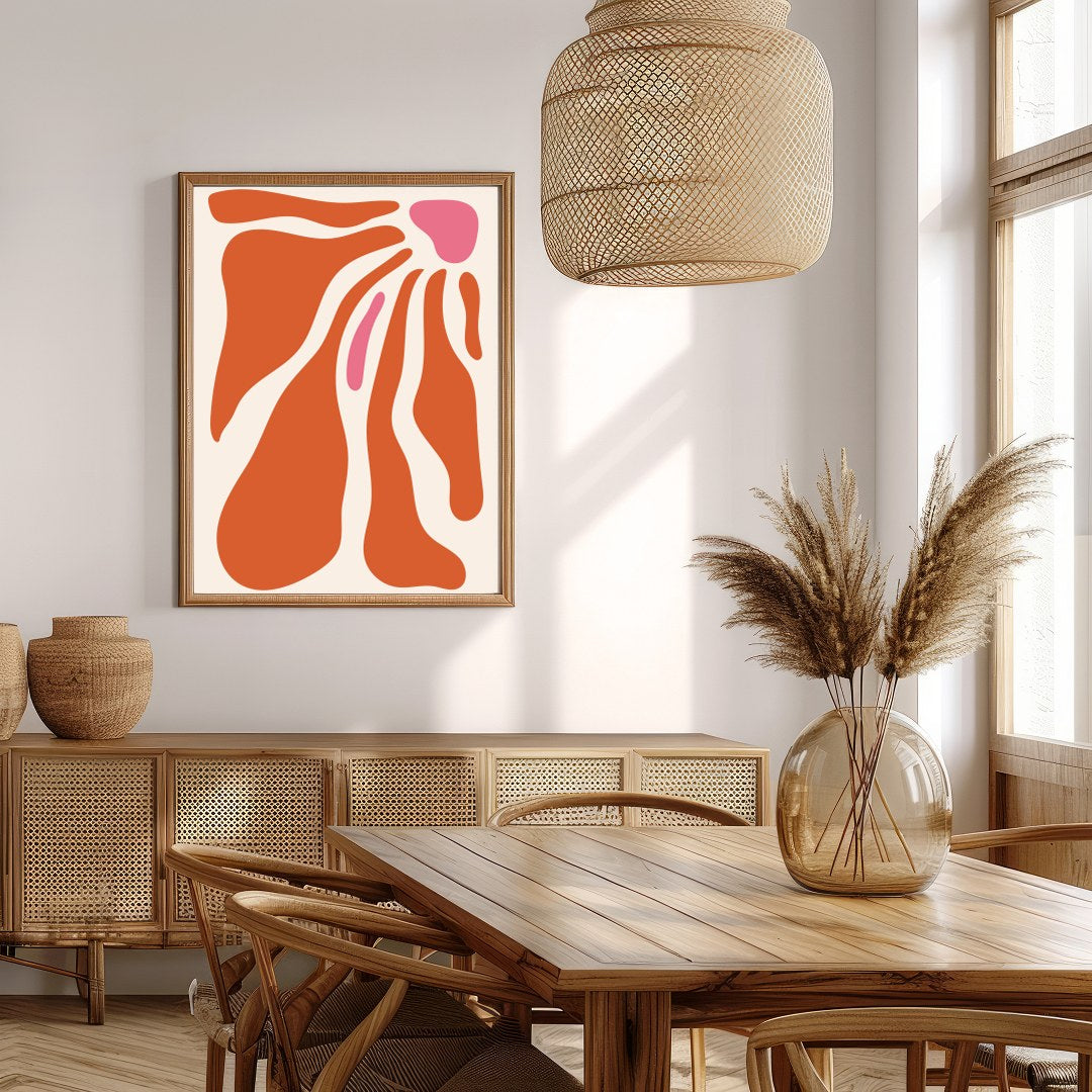 Enhance your space with this captivating abstract wall art, featuring fluid shapes in warm for Extra Kitchen