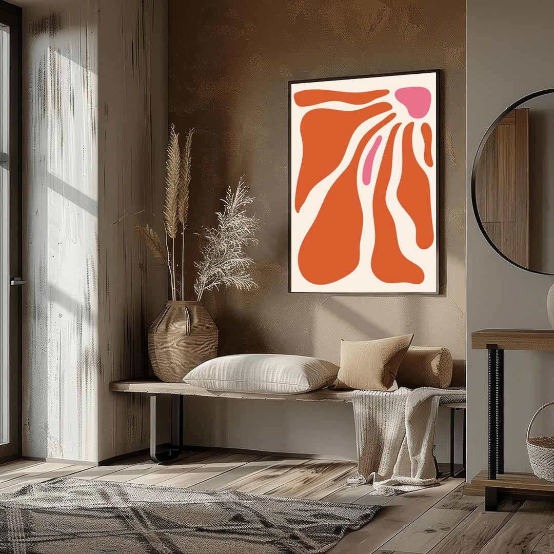 Enhance your space with this captivating abstract wall art, featuring fluid shapes in warm for gallery