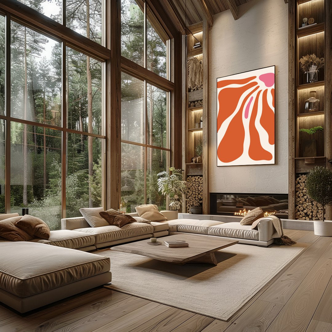 Enhance your space with this captivating abstract wall art, featuring fluid shapes in warm for Living Room