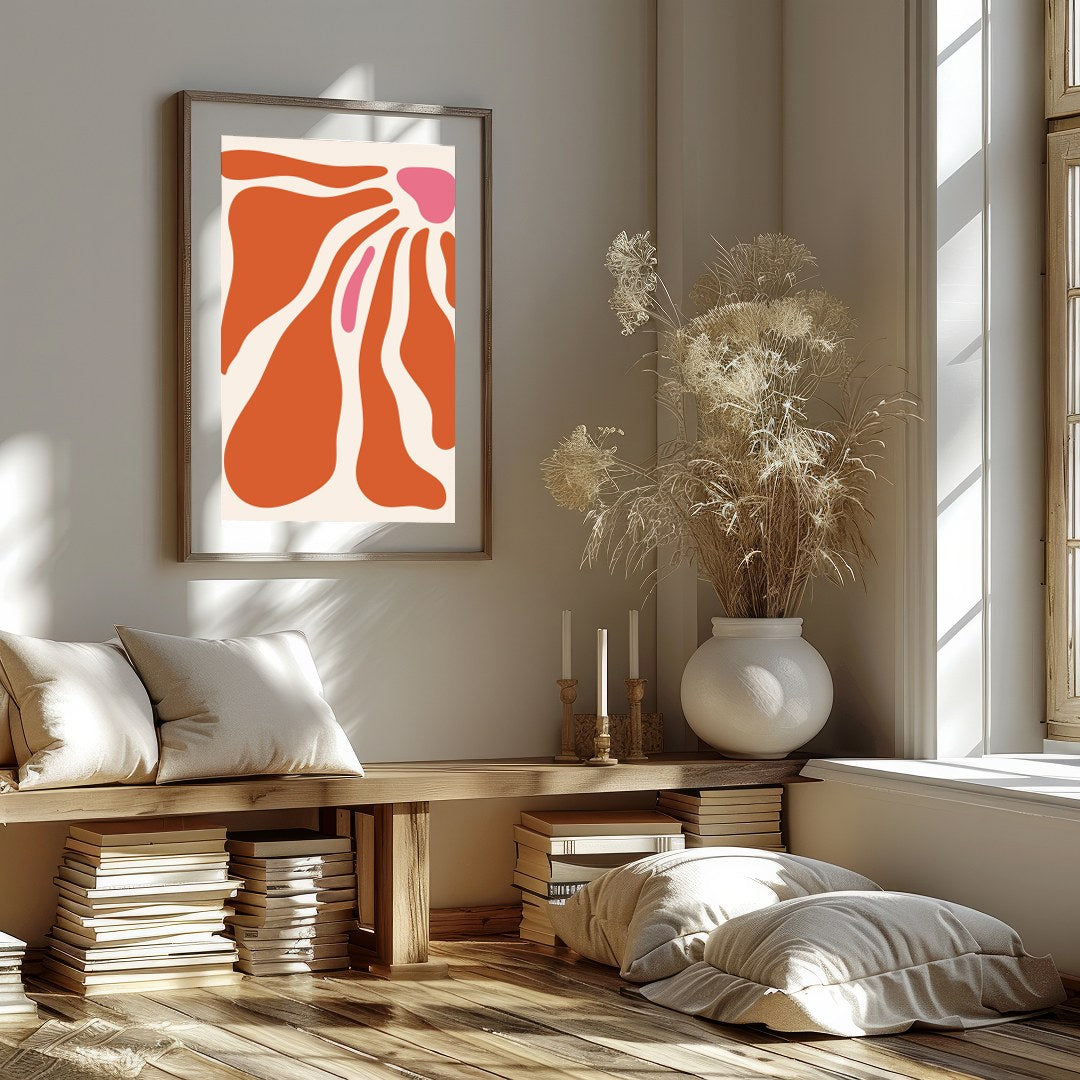 Enhance your space with this captivating abstract wall art, featuring fluid shapes in warm for office