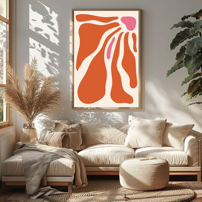 Enhance your space with this captivating abstract wall art, featuring fluid shapes in warm for Sitting Area