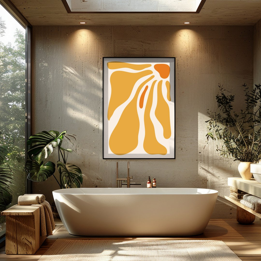 Experience the soothing harmony of flowing amber waves with this captivating abstract artwork. for Bathroom