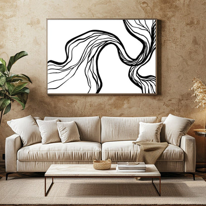 Explore the elegance of abstraction with this dynamic black and white canvas art piece. The for Family Room