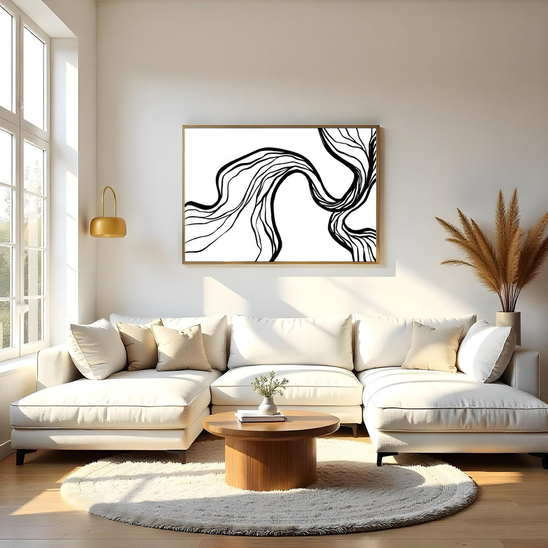Explore the elegance of abstraction with this dynamic black and white canvas art piece. The for Living Room