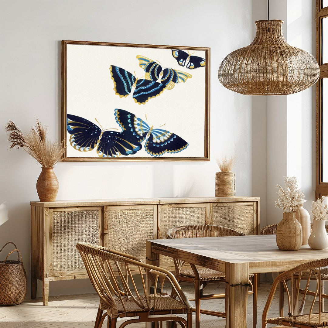 Elevate your space with this exquisite artwork featuring a harmonious group of blue and gold for Dining