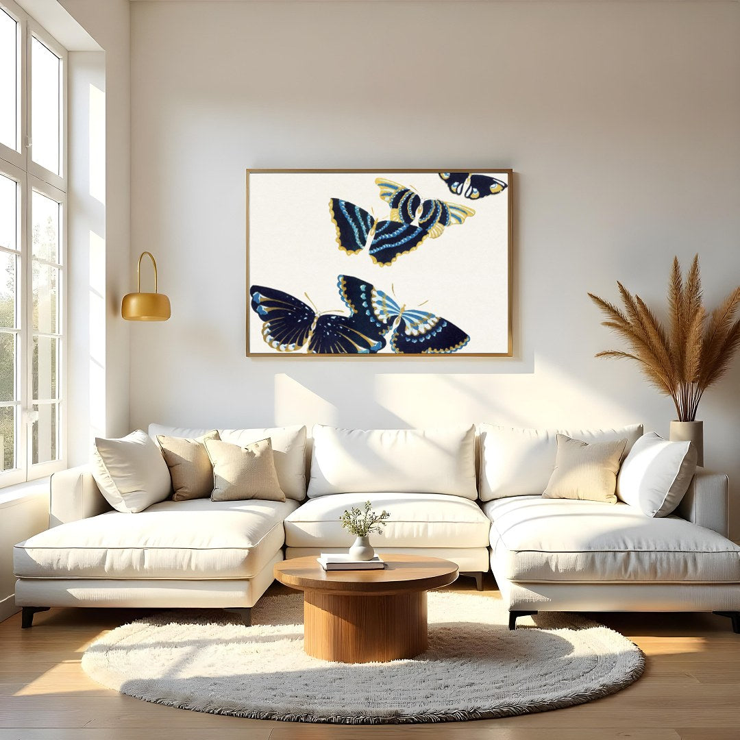 Elevate your space with this exquisite artwork featuring a harmonious group of blue and gold for Living Room