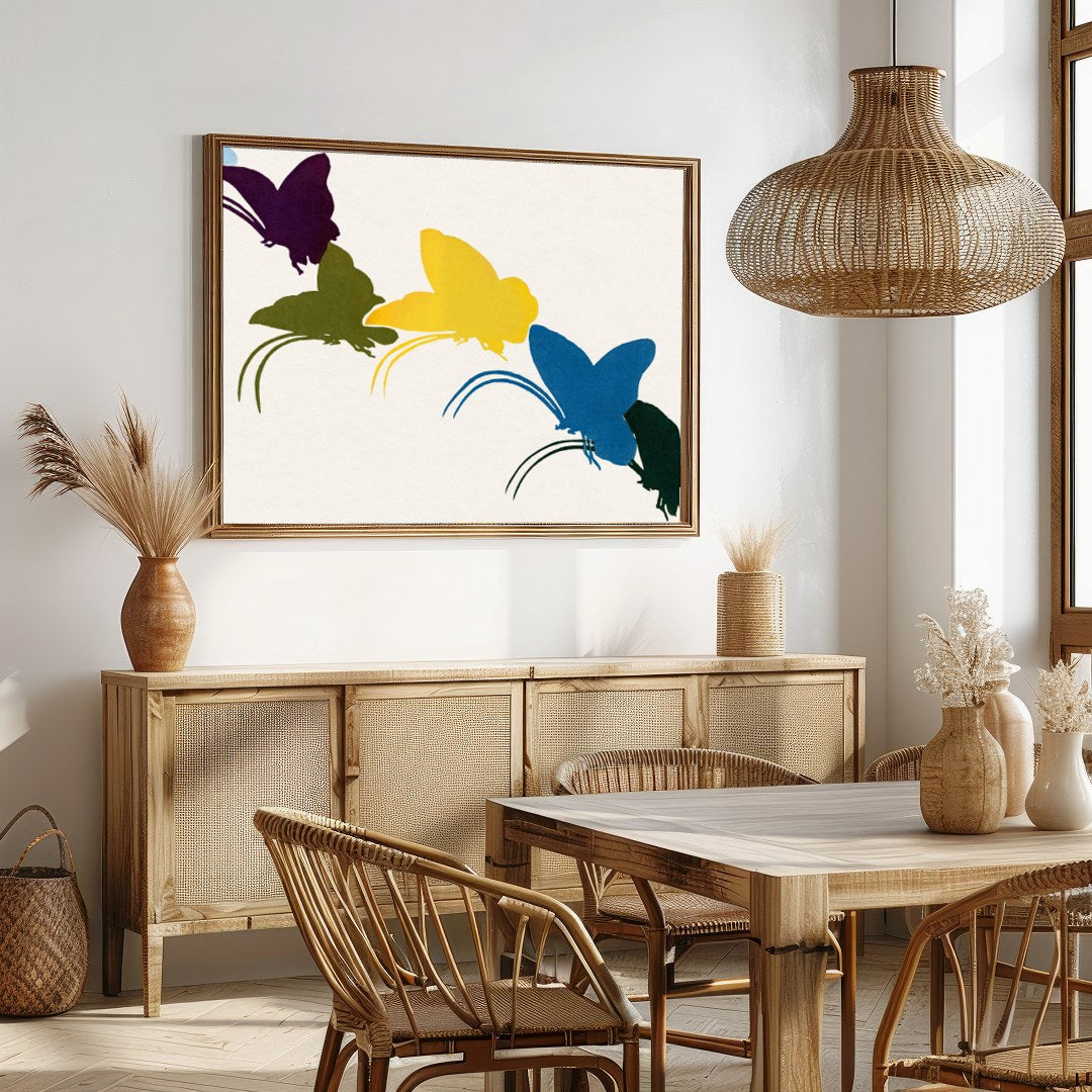 Capture the essence of transformation and freedom with this vibrant abstract artwork. Featuring a for Dining