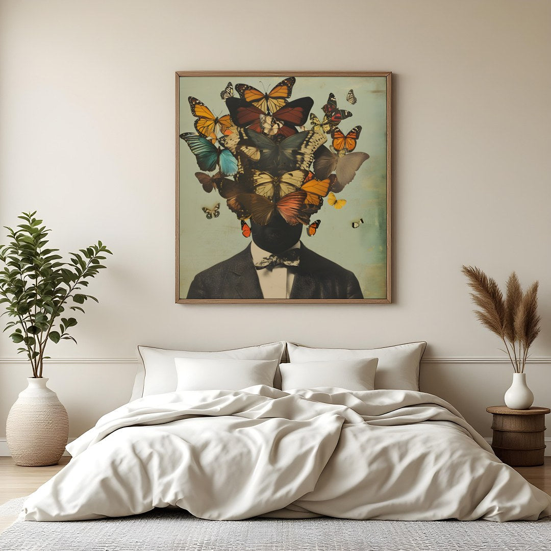 Immerse yourself in the whimsical world of 'Fluttering Thoughts,' a captivating surreal artwork for Bedroom