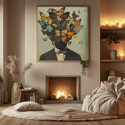 Immerse yourself in the whimsical world of 'Fluttering Thoughts,' a captivating surreal artwork for Hall