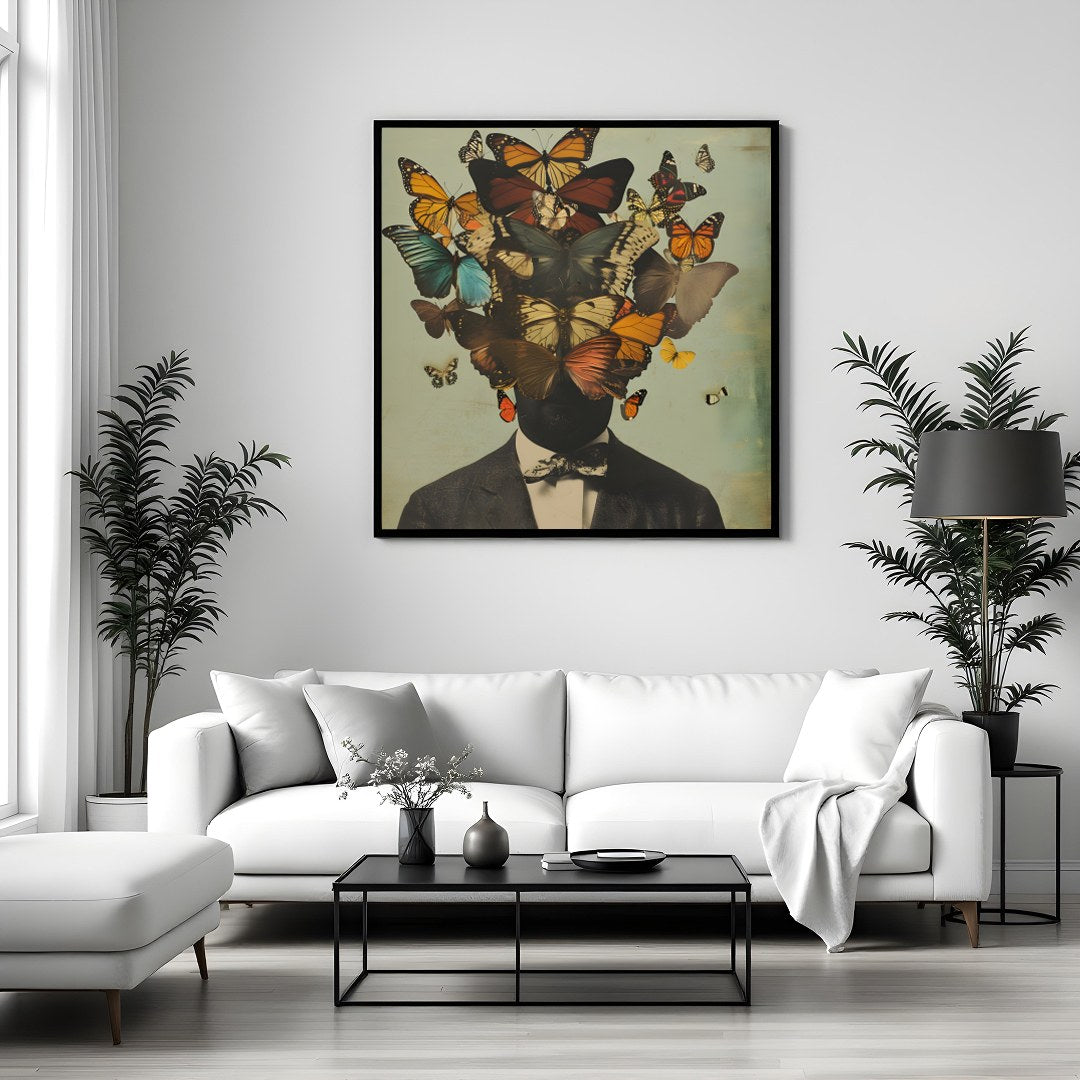 Immerse yourself in the whimsical world of 'Fluttering Thoughts,' a captivating surreal artwork for Sitting Area