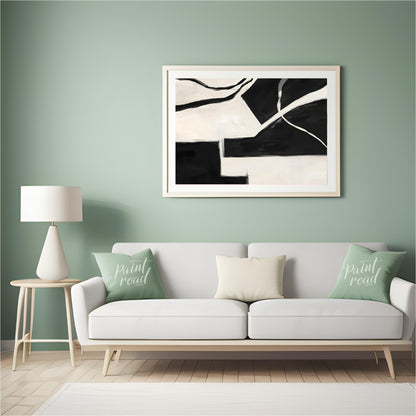 """Fractured Harmony"" presents a dynamic composition of stark black and white shapes, creating a s… for living room