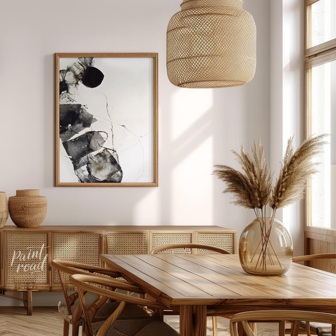 """Fragmented Form"" presents an abstract composition with a focus on layered textures and dynamic … for dining room