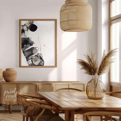 """Fragmented Form"" presents an abstract composition with a focus on layered textures and dynamic … for dining room
