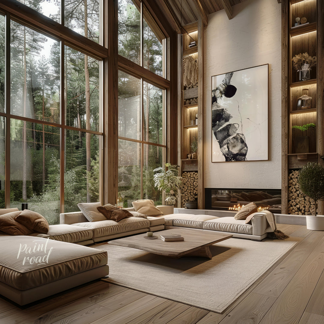 """Fragmented Form"" presents an abstract composition with a focus on layered textures and dynamic … for living room