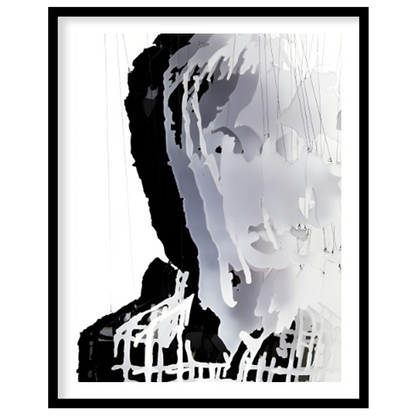 """Fragmented Portrait"" presents a striking sculptural image of a human face constructed from laye… for area