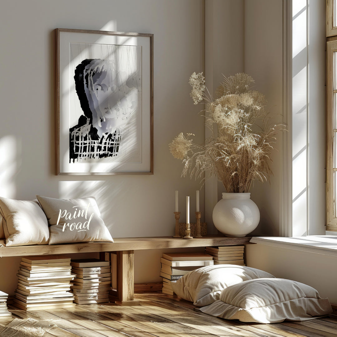 """Fragmented Portrait"" presents a striking sculptural image of a human face constructed from laye… for living room