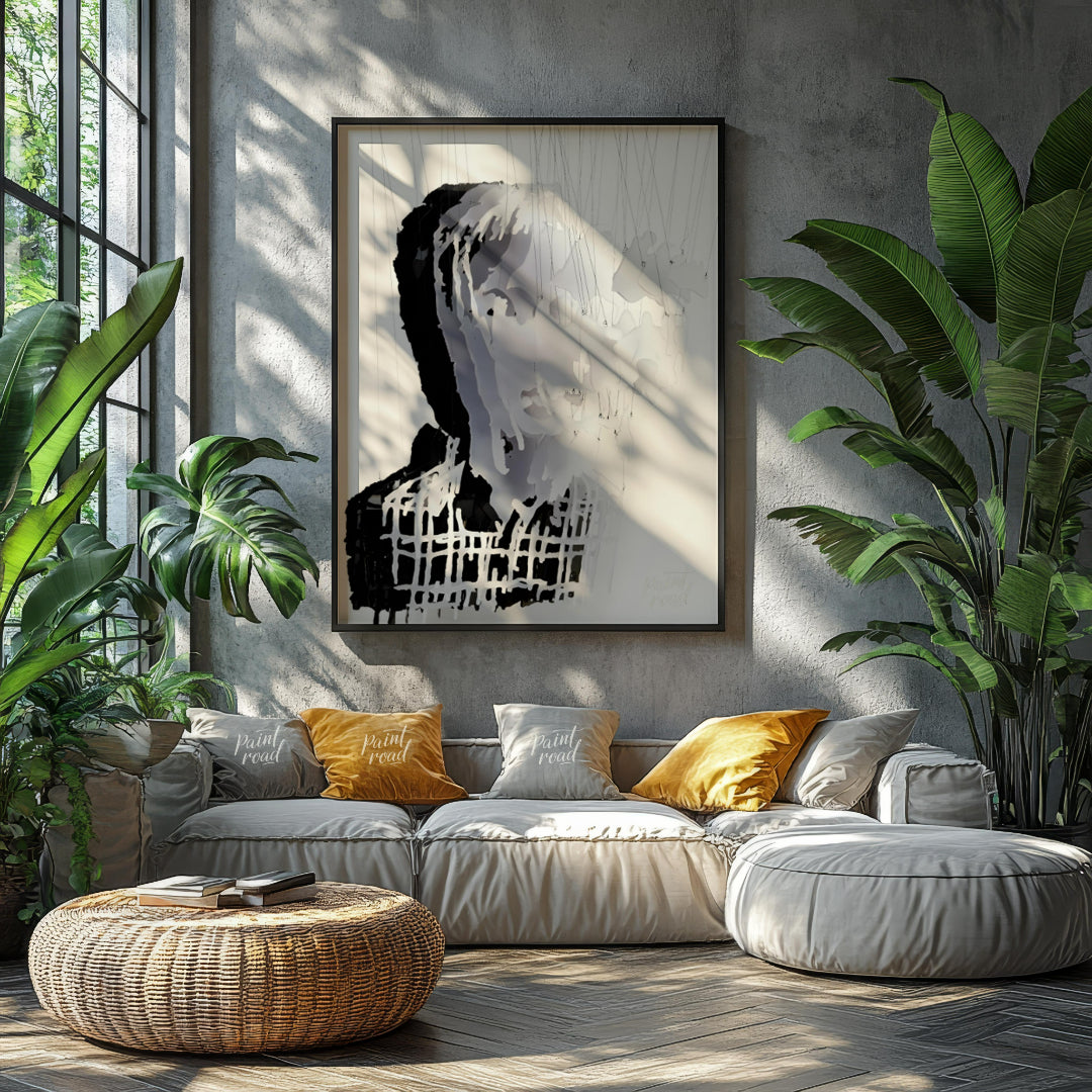 """Fragmented Portrait"" presents a striking sculptural image of a human face constructed from laye… for living room