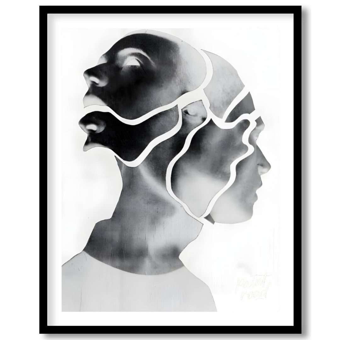 """Fragmented Self"" presents a striking portrait rendered in grayscale with a unique, segmented ae… for sweet home