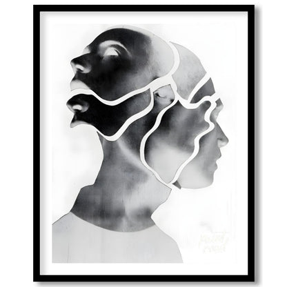 """Fragmented Self"" presents a striking portrait rendered in grayscale with a unique, segmented ae… for sweet home