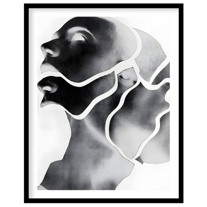 """Fragmented Self"" presents a striking portrait rendered in grayscale with a unique, segmented ae… for sweet home
