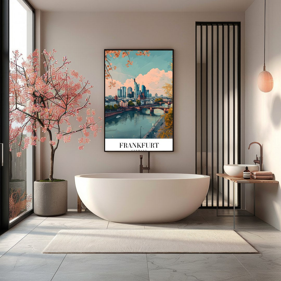 Capture the essence of urban sophistication with this beautiful portrayal of Frankfurt's skyline. for Bathroom