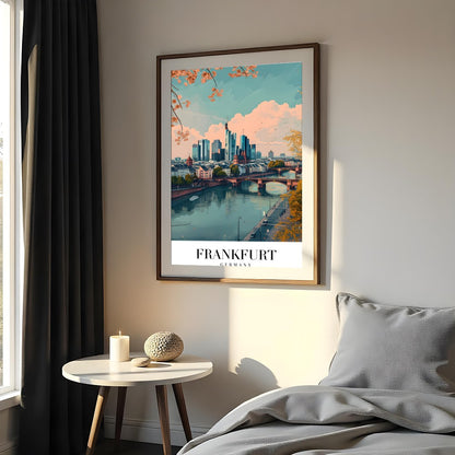 Capture the essence of urban sophistication with this beautiful portrayal of Frankfurt's skyline. for Bedroom
