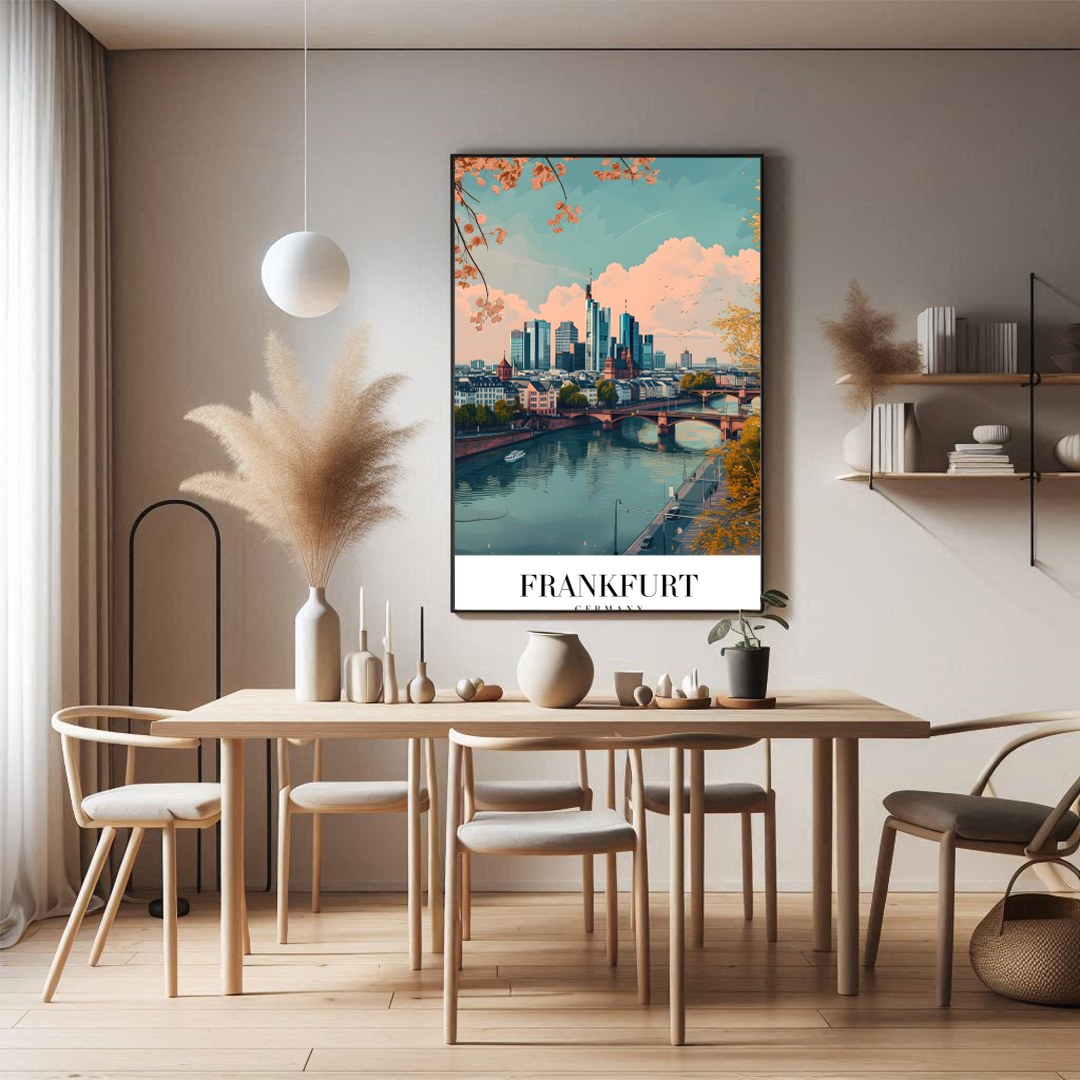 Capture the essence of urban sophistication with this beautiful portrayal of Frankfurt's skyline. for Dining