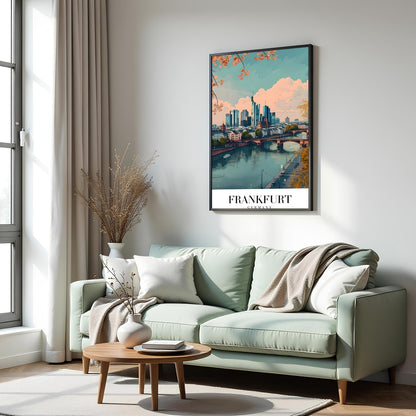 Capture the essence of urban sophistication with this beautiful portrayal of Frankfurt's skyline. for Hall
