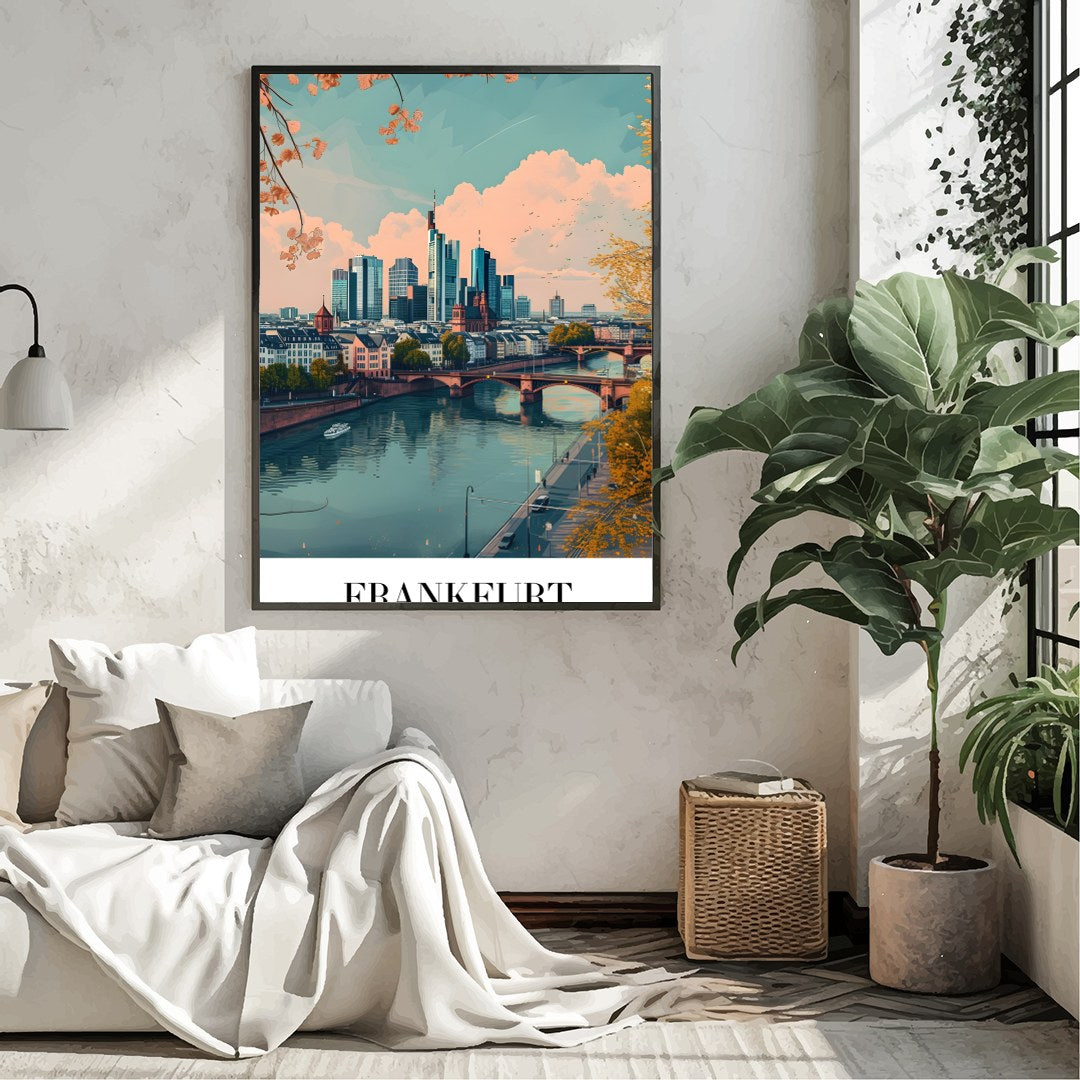 Capture the essence of urban sophistication with this beautiful portrayal of Frankfurt's skyline. for Living Room