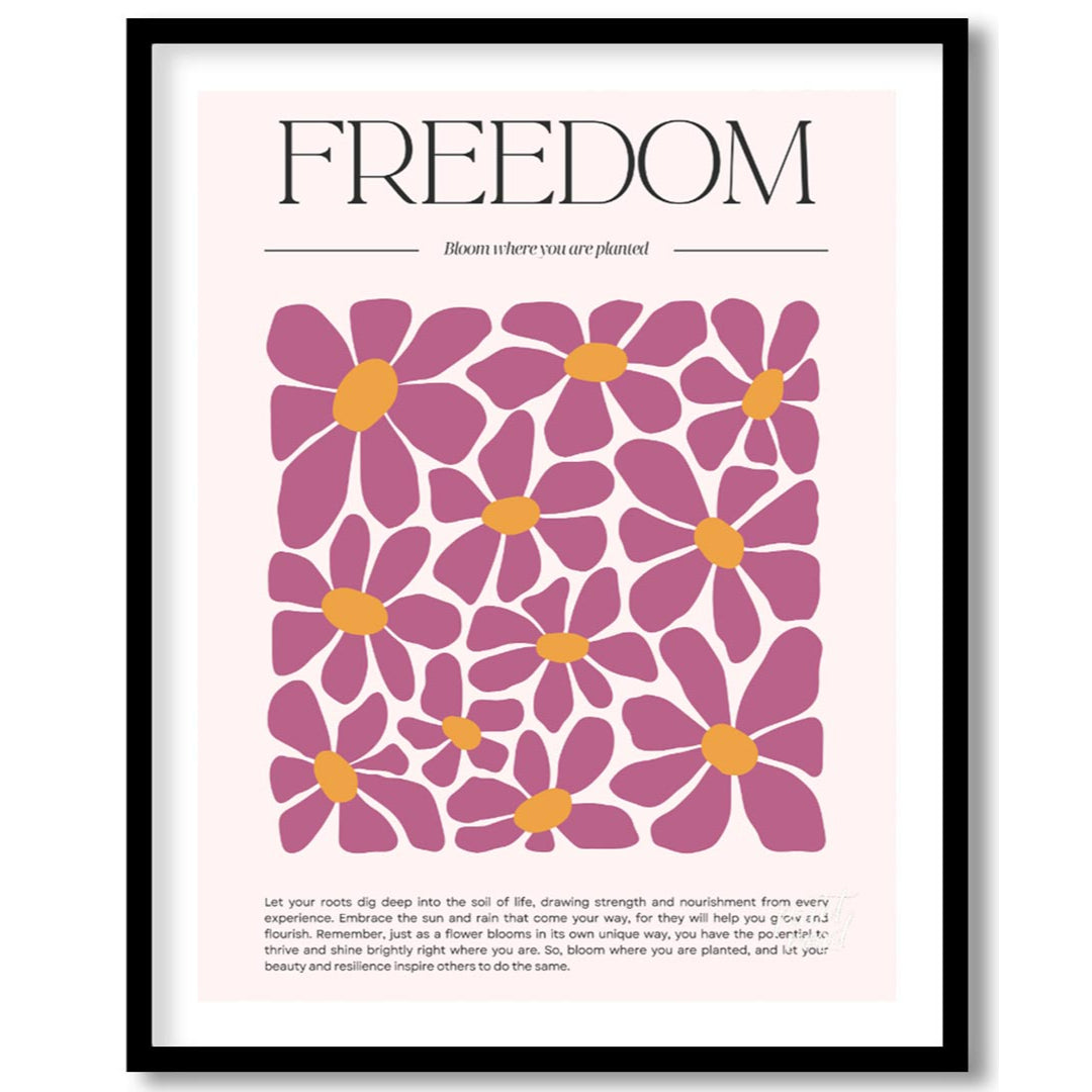 This inspiring and visually rich artwork centers around the bold, serif-font title “FREEDOM” at the… for abode