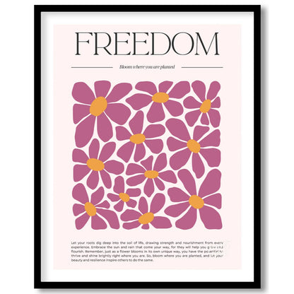 This inspiring and visually rich artwork centers around the bold, serif-font title “FREEDOM” at the… for abode